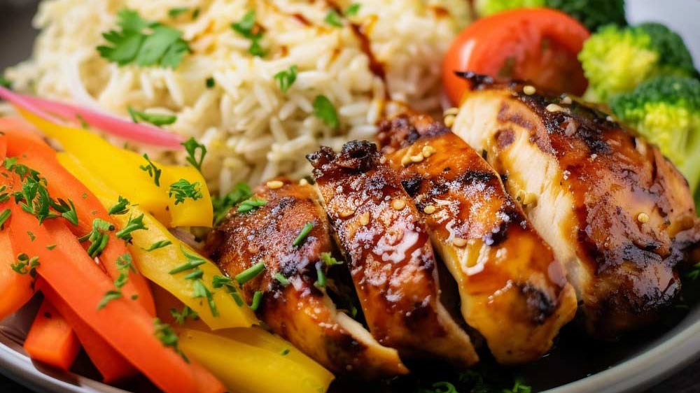 Honey Mustard Chicken with Vegetables and Rice